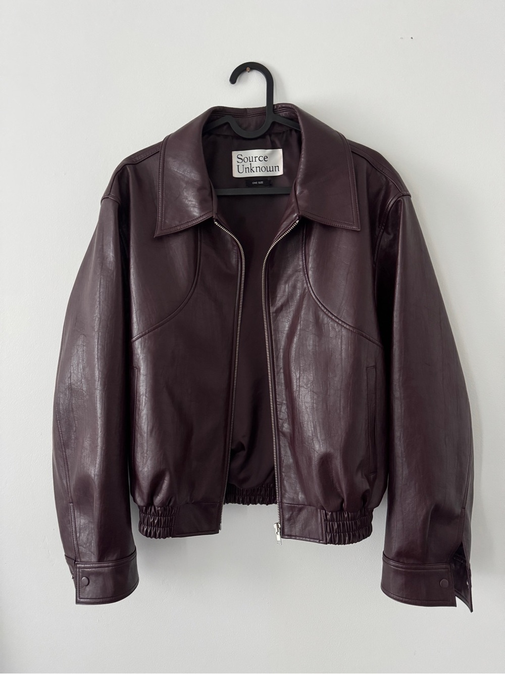 Source Unknown Ennio Faux Leather Bomber Jacket - Deep Burgundy